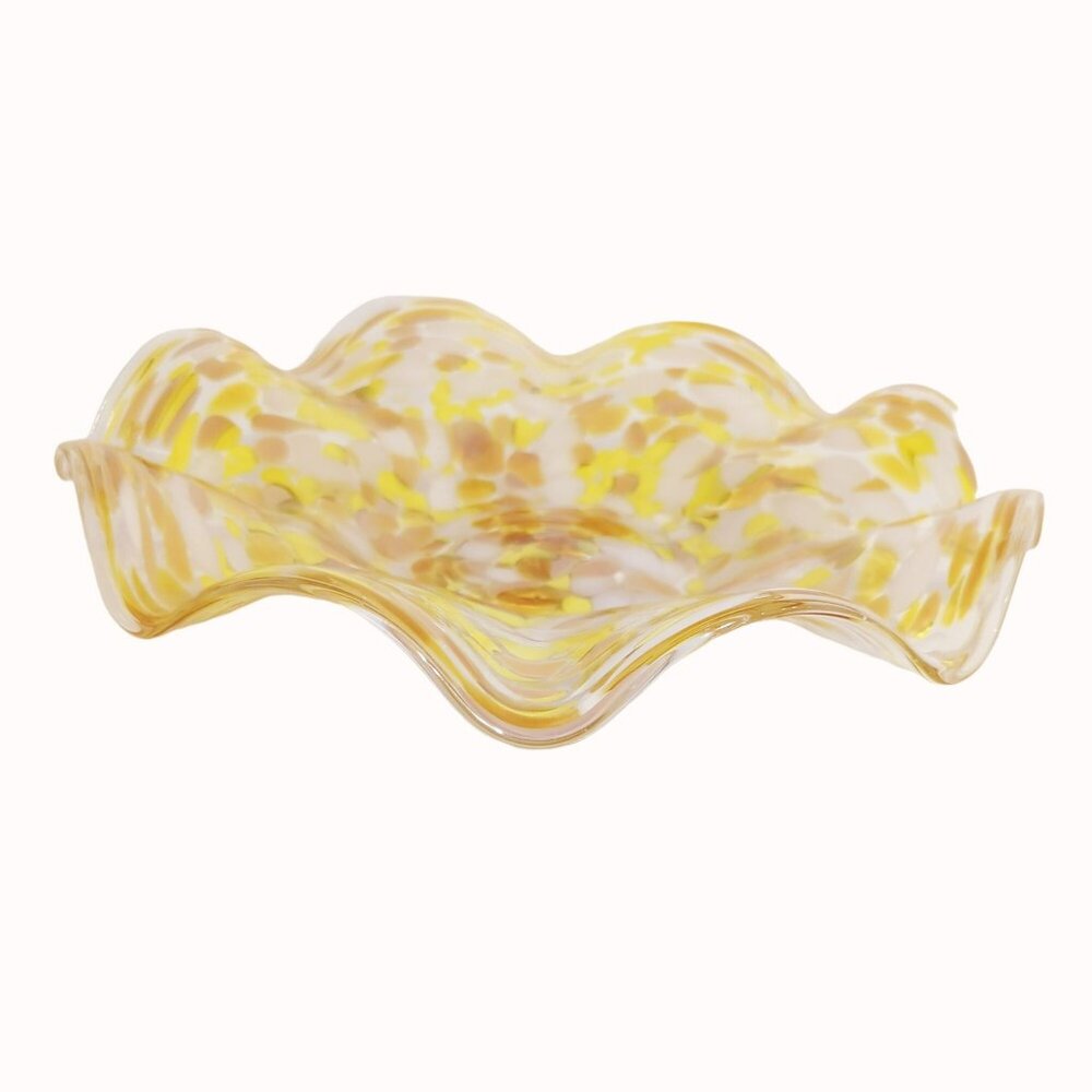 Vintage Zorza Mid Century Modern Hand Blown Glass Scalloped Candy Dish 11-Inches